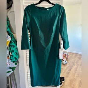 NWT Calvin Klein Teal Boatneck Sheath 3/4 Sleeve Dress